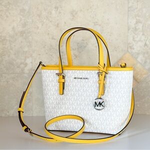 Michael Kors Jet Set Travel XS Tote Shoulder Bag MK White/Yellow